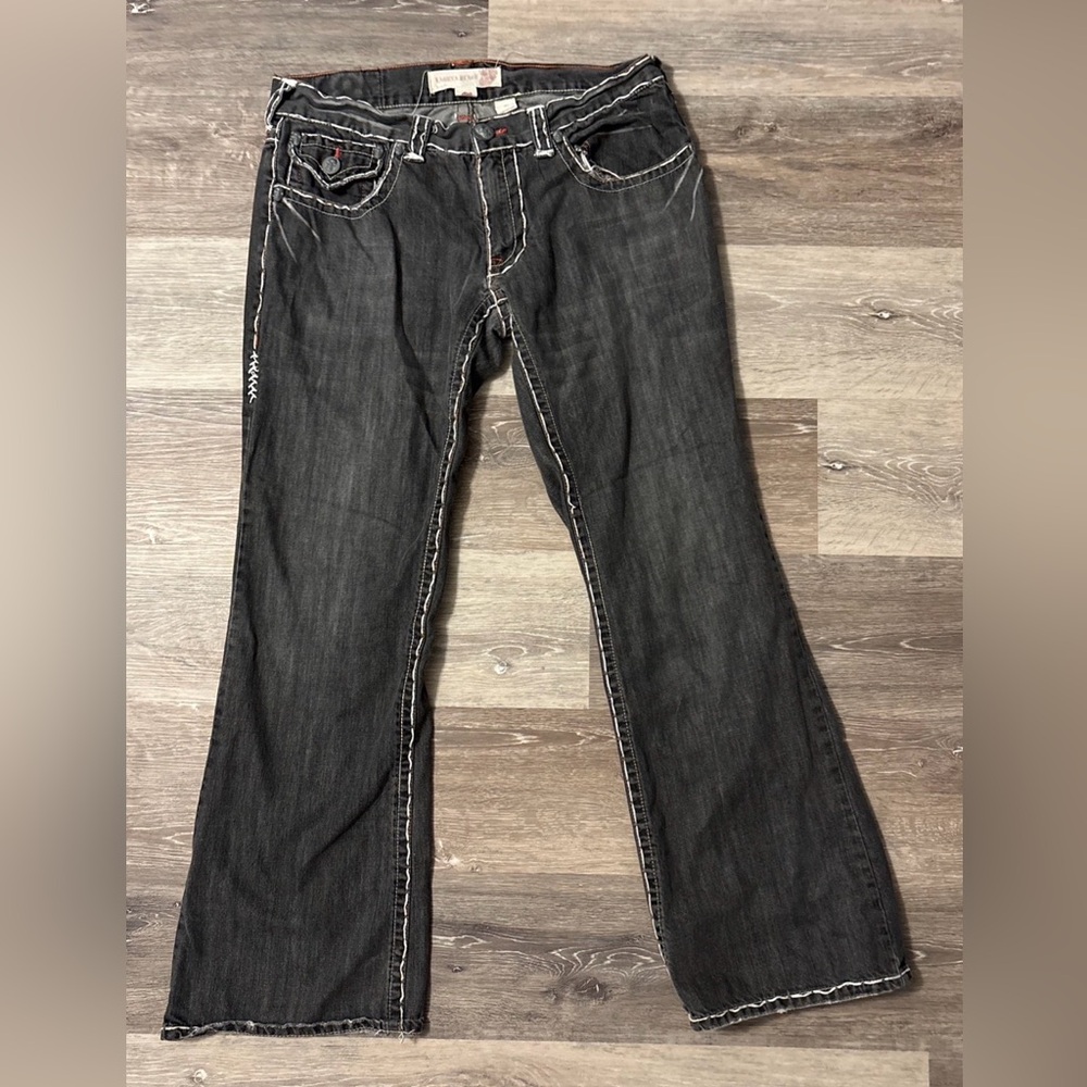Laguna Beach Men's Jeans Blk/Gray & White Thread 38x33 Designer RARE Skulls USA